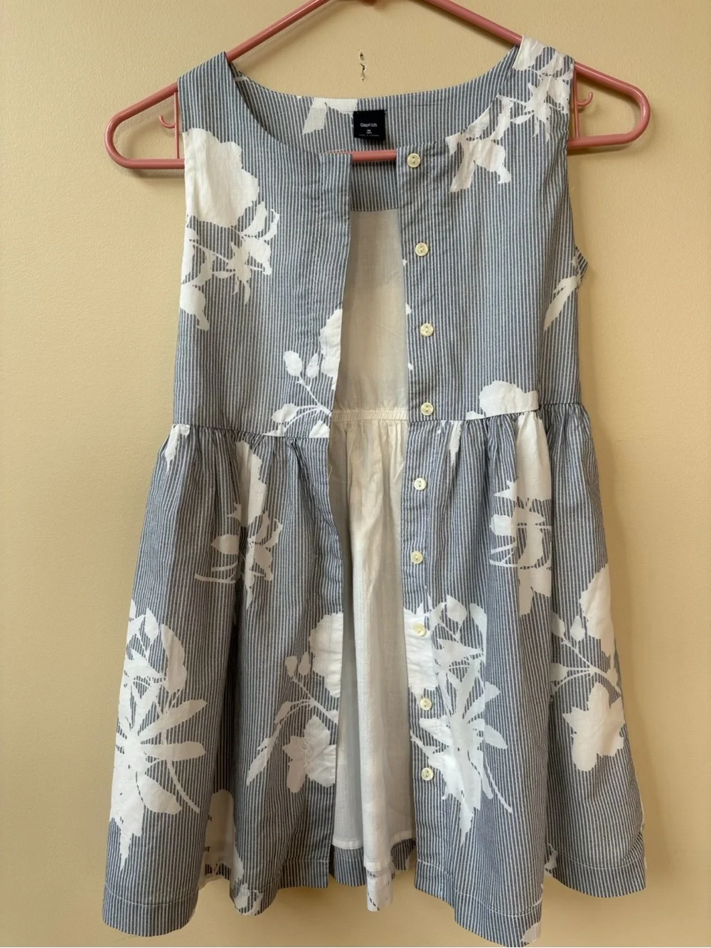 GAP - Blue and White Floral Stripe Dress - Girl's Size 8 - 100% Cotton
